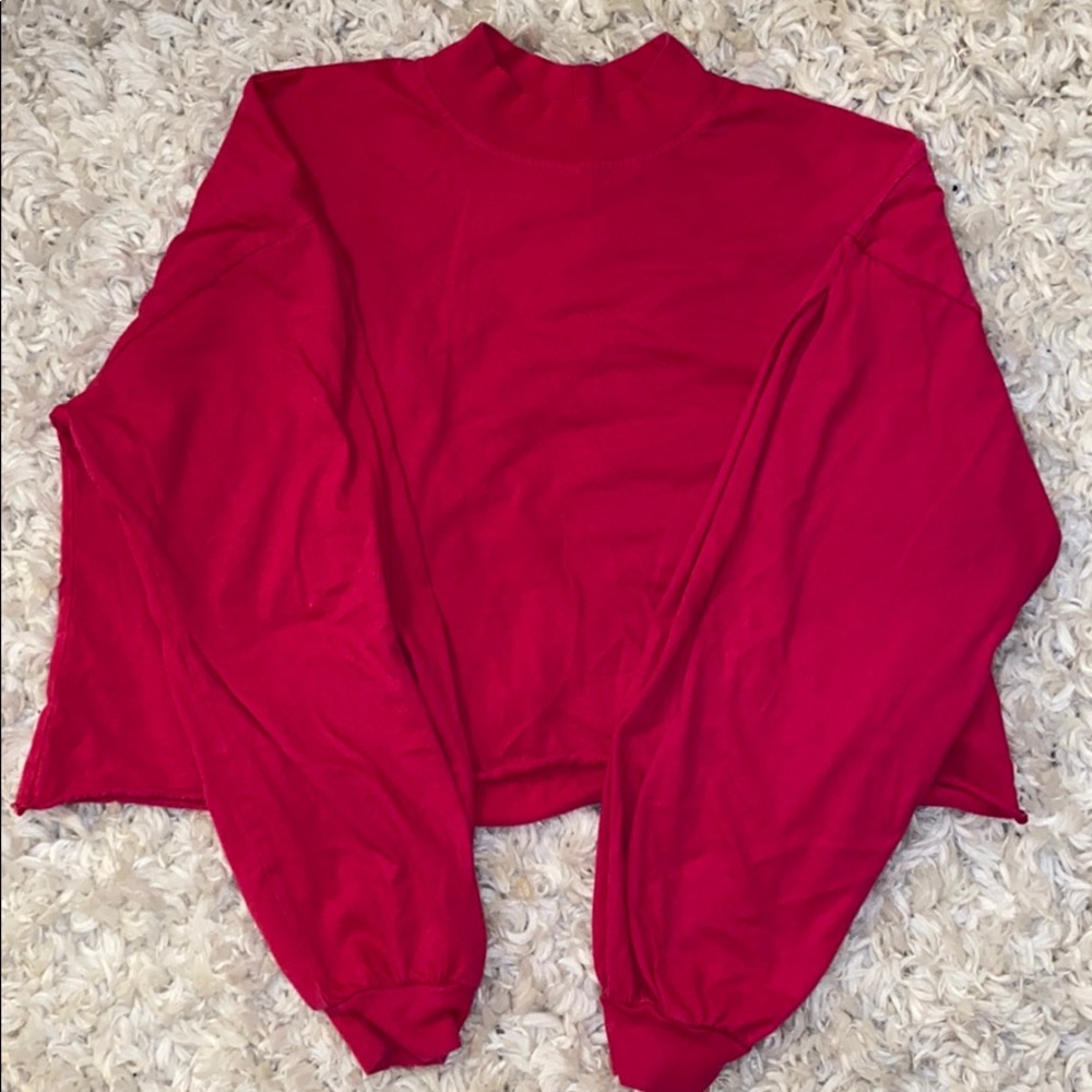 UO hot pink cropped long sleeve mock neck top